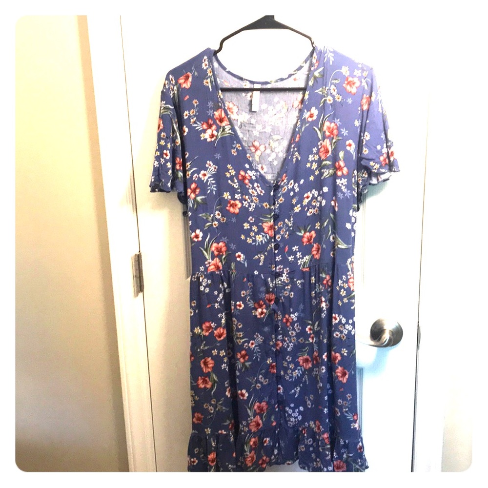 Button down ruffle mini dress